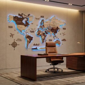 Wooden Detailed World Map - Premium Office Wallart