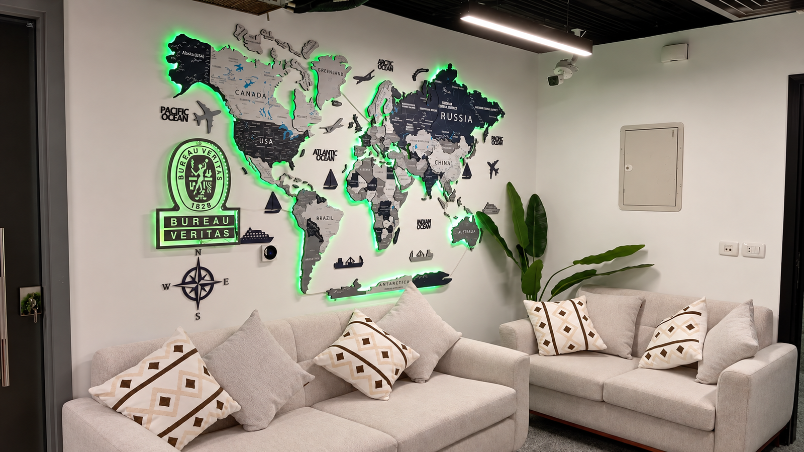 Office wall after Carvelix detailed world map installation