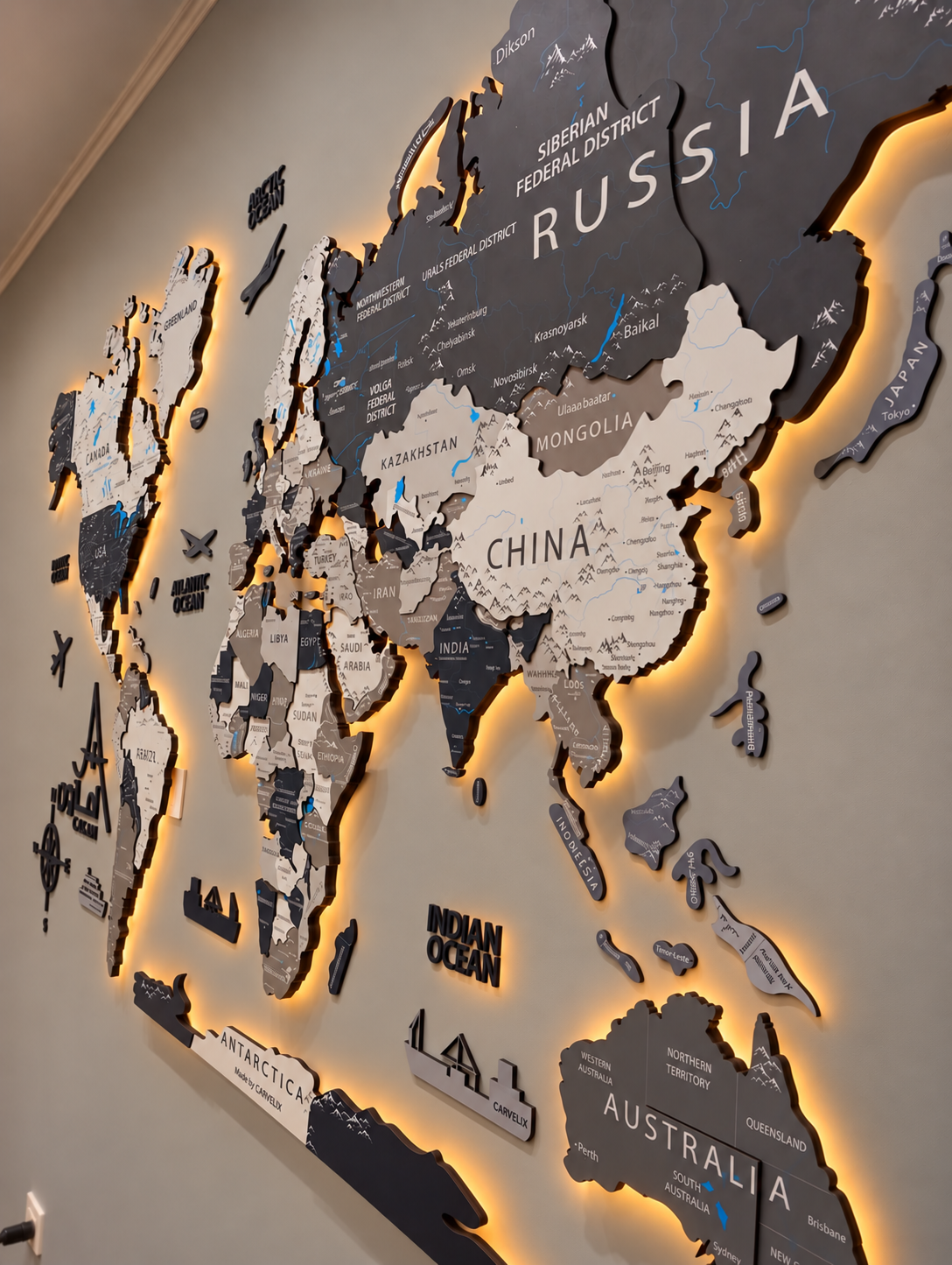 Illuminated world map wall art